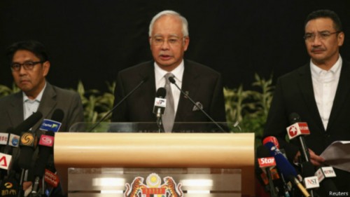 Dados de satélite confirmam queda no Oceano Índico, diz o primeiro-ministro malaio Najib Razak. Foto BBC Brasil 