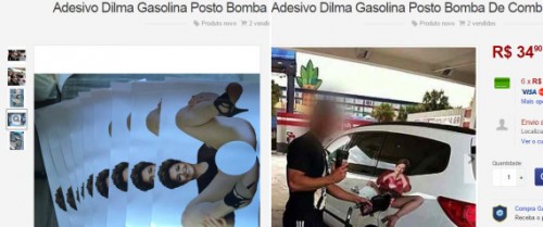 Adesivos com ofensa sexual a Dilma estão sendo colados nas entradas dos tanques de combustíveis dos automóveis e são vendidos no site de compras Mercado Livre. por R$ 34,90.